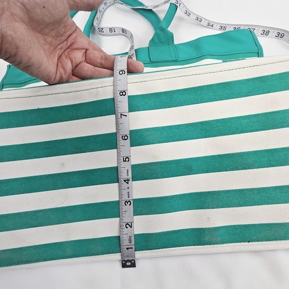 Chico Turquoise Striped Canvas Beach Tote Bag - Picture 8 of 11